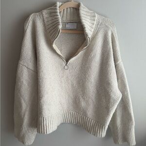 ASOS Cream Cowl Neck Quarter Zip Sweater